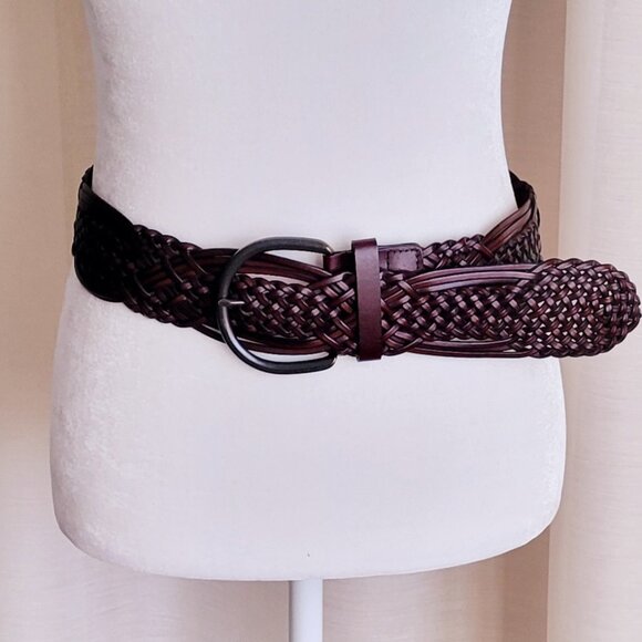Dark Brown Leather Woven Braided Wide Western Rockabilly Belt NEW - Picture 12 of 12